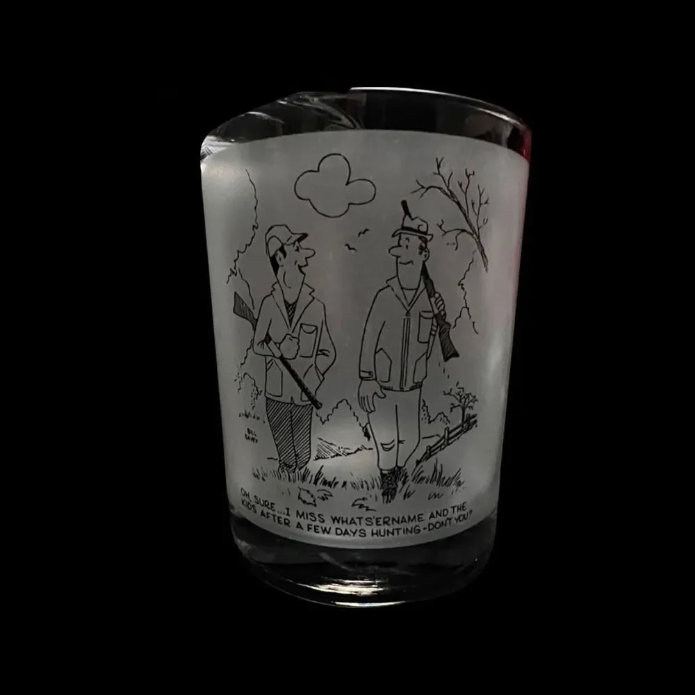 Vintage Bill Davey Hunting Comic Collection Of 4 Double Old Fashion Glasses 4”